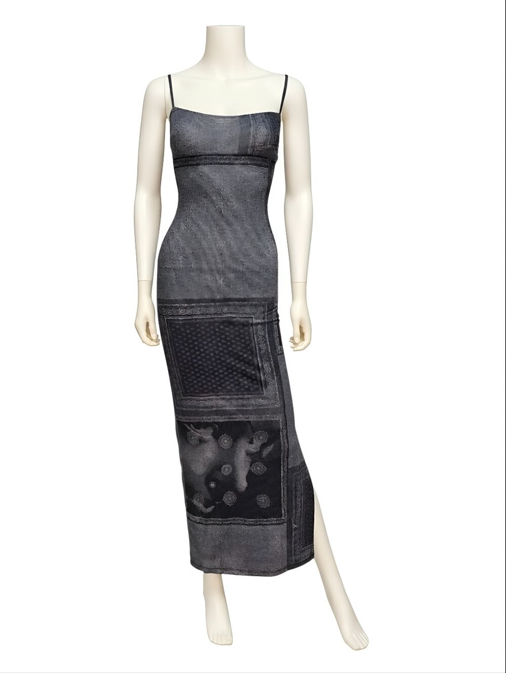 MIAOU | Thais Sciarpa Print Mesh Bodycon Maxi Dress Black White XXS